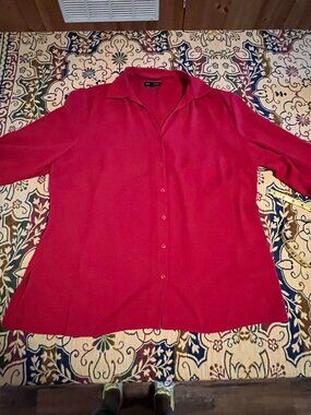 ADDITION ELLE Button up Women's Dress Shirt Top 1X Red 3/4 Length Sleeves